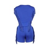 Summer Solid Color Tassel Two Piece Shorts Set AIL-270