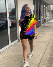 Splash Ink Print Short Sleeve Shorts Sport 2 Piece Set ML-7563