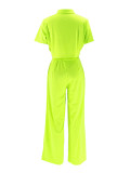 Solid Lapel Short Sleeve Wide Leg Pants Casual Set SFY-441