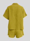 Solid Color Short Sleeve Shirt Two Piece Shorts Set MIL-T112