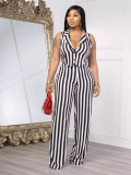 Casual Stripe Sleeveless Loose Two Pice Pants Set OM-1759
