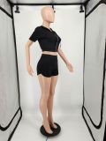 Solid Color Fashion Hoodies Shorts Two Piece Set YIM-074