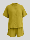 Solid Color Short Sleeve Shirt Two Piece Shorts Set MIL-T112