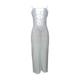 Sexy Tie Up Hollow Out Backless Knit Maxi Dress MDF-5398
