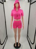 Solid Color Fashion Hoodies Shorts Two Piece Set YIM-074