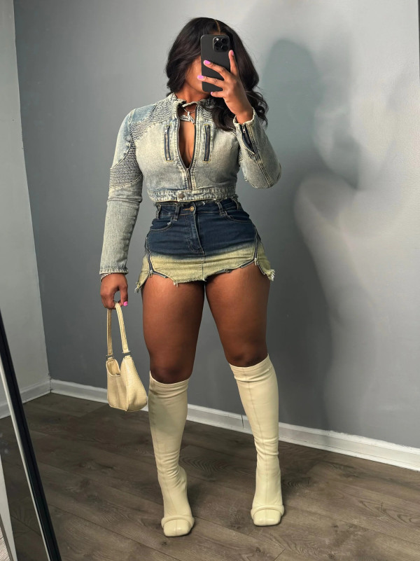 Vintage Aged Sexy Zipper Denim Culottes QXTF-82053