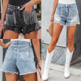 Casual Chain Tassel Ripped Denim Shorts GYAN-22888
