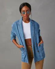 Fashion Washed Blue Denim Blazer GYAN-32137