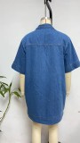 Lapel Short Sleeve Loose Denim Dress GYAN-3223