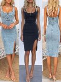 U-neck Sling Casual Style Denim Dress GYAN-22858
