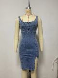 U-neck Sling Casual Style Denim Dress GYAN-22858