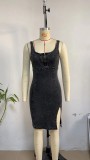 U-neck Sling Casual Style Denim Dress GYAN-22858