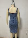 U-neck Sling Casual Style Denim Dress GYAN-22858