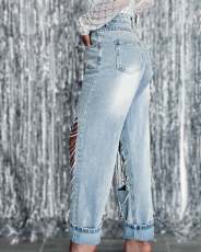 Sexy Holes Chain Patchwork Straight Jeans GYAN-3286