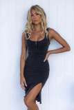 U-neck Sling Casual Style Denim Dress GYAN-22858
