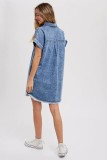Loose Cardigan Denim Short Sleeve Midi Dress GYAN-16805