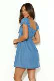 Chest Hollow Out Tie Up Bubble Sleeve Denim Dress GYAN-16862