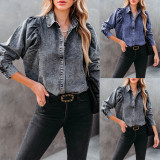 Lapel Long Sleeve Fashion Denim Shirt GYAN-657