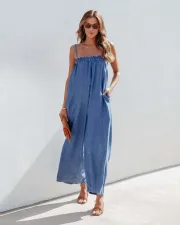 Summer Loose High Waist Fashion Denim Sling Jumpsuit GYAN-3267
