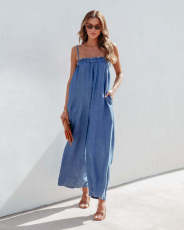 Summer Loose High Waist Fashion Denim Sling Jumpsuit GYAN-3267