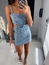 Sexy Sling Backless Hollow Out Denim Dress GYAN-16835