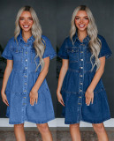 Solid Color Lapel Casual Denim Dress GYAN-16809
