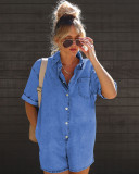 Lapel Short Sleeve Denim Romper GYAN-32118