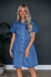 Solid Color Lapel Casual Denim Dress GYAN-16809