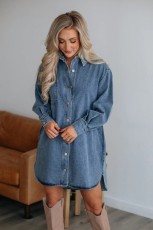 Button Down Long Sleeve Denim Midi Dress GYAN-3298