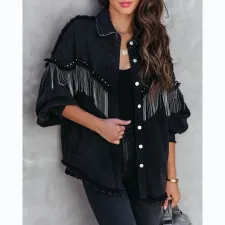 Chain Studded Street Fashion Single Breasted Denim Jacket GYAN-641