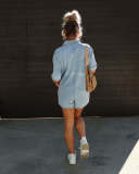 Lapel Short Sleeve Denim Romper GYAN-32118