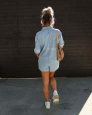 Lapel Short Sleeve Denim Romper GYAN-32118