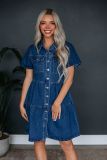 Solid Color Lapel Casual Denim Dress GYAN-16809