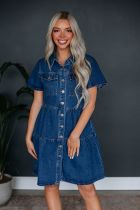 Solid Color Lapel Casual Denim Dress GYAN-16809