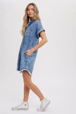 Loose Cardigan Denim Short Sleeve Midi Dress GYAN-16805