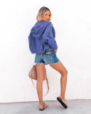Drawstring Hooded Loose Denim Coat GYAN-606