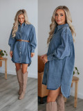 Button Down Long Sleeve Denim Midi Dress GYAN-3298