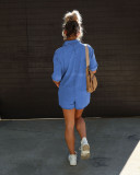 Lapel Short Sleeve Denim Romper GYAN-32118