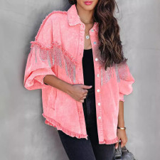 Chain Studded Street Fashion Single Breasted Denim Jacket GYAN-641