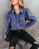 Lapel Long Sleeve Fashion Denim Shirt GYAN-657
