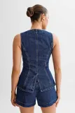 Fashion Sleeveless High Waisted Denim Shorts Set GYAN-16881