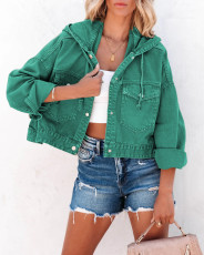 Drawstring Hooded Loose Denim Coat GYAN-606