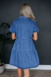Solid Color Lapel Casual Denim Dress GYAN-16809