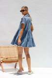 Short Sleeve Lapel Loose Denim Midi Dress GYAN-22845