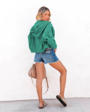 Drawstring Hooded Loose Denim Coat GYAN-606