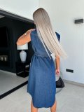 Lapel Sleeveless Staple Button Waist Tie Denim Dress GYAN-3293