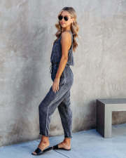 Loose Sleeveless Drawstring Denim Jumpsuit GYAN-3205