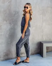 Loose Sleeveless Drawstring Denim Jumpsuit GYAN-3205