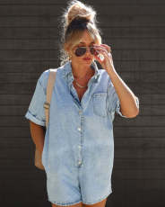 Lapel Short Sleeve Denim Romper GYAN-32118