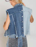 Spliced Beaded Loose-fitting Denim Jacket GYAN-3285